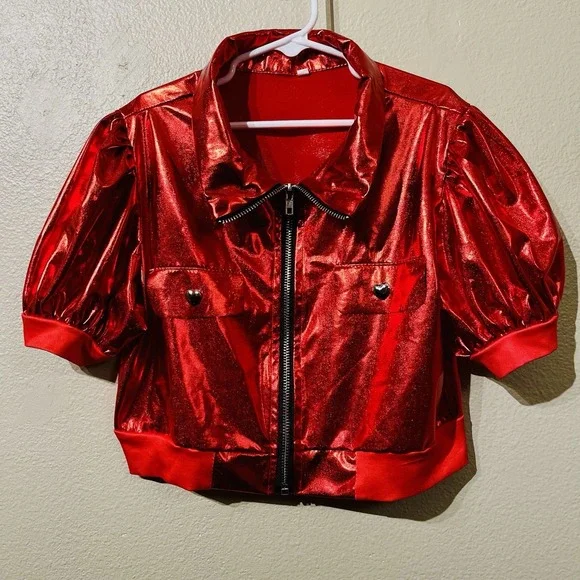 The Rise Of Red Heart Jacket Metallic Red Cropped Costume Euro Size 140/ Us XS/S - Picture 2 of 12